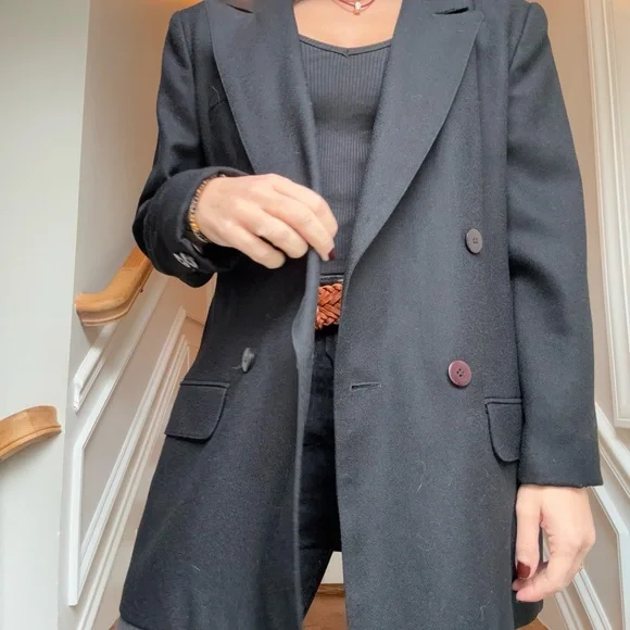 Vintage Black 100% Wool Double-Breasted Blazer - Picture 4 of 7